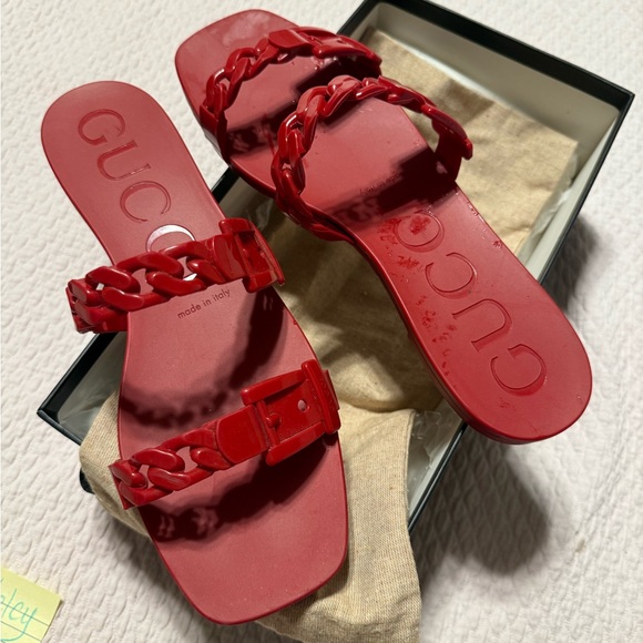GUARANTEED AUTHENTIC** Gucci Women's Rubber Slide Sandals 41 (11) Hibiscus Red - Picture 3 of 4